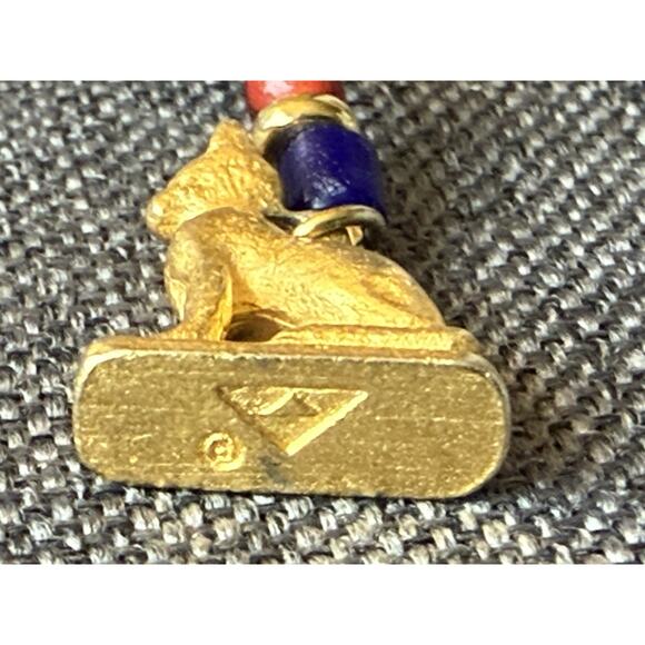 Egyptian Revival Cat Lover Bastet Dangle Pierced Earrings Pewter Carnelian Beads - Picture 4 of 11